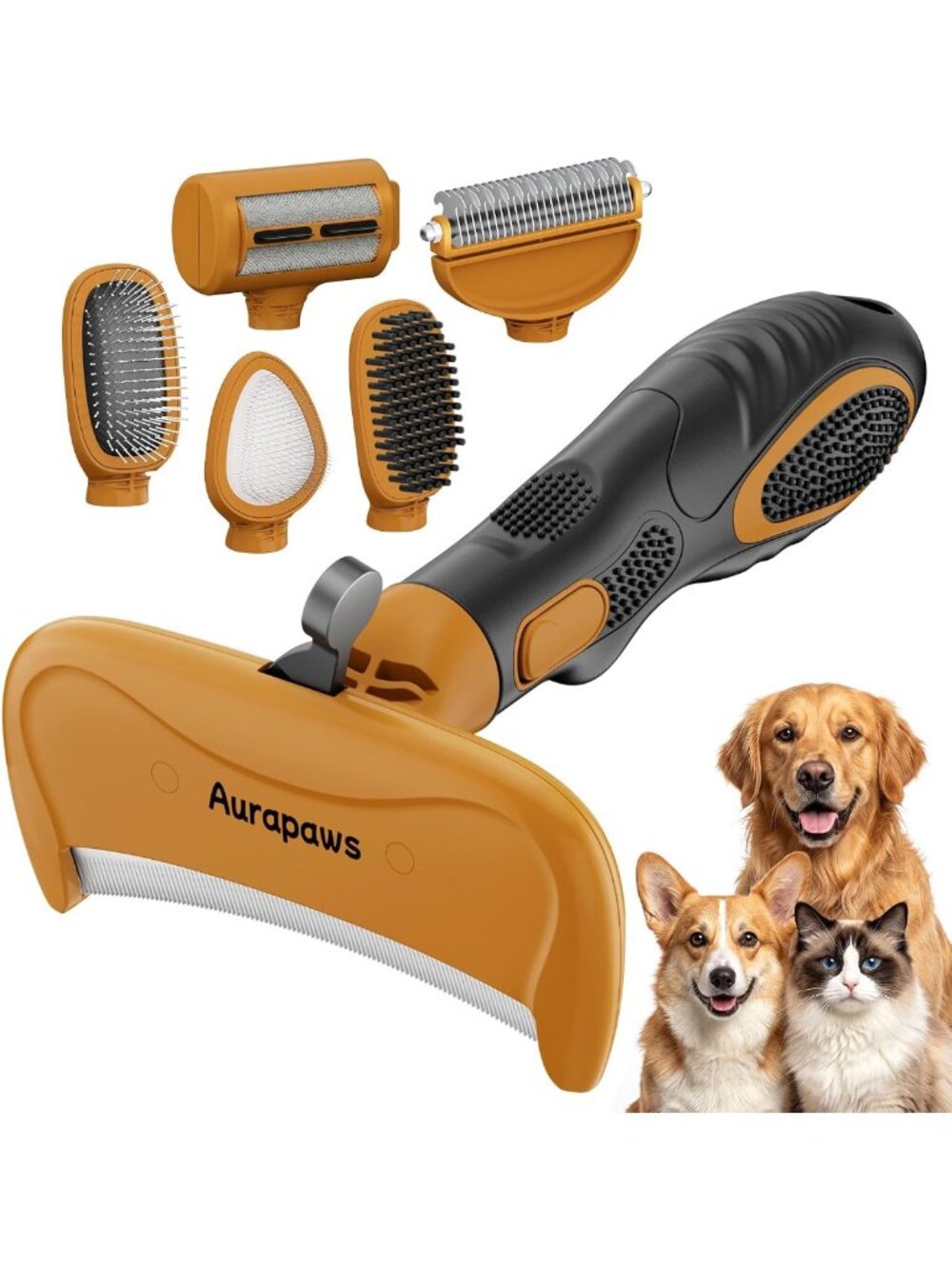 6-in-1 Deshedding Brush Grooming Kit for Dogs & Cats, All Coat Types, Reduces